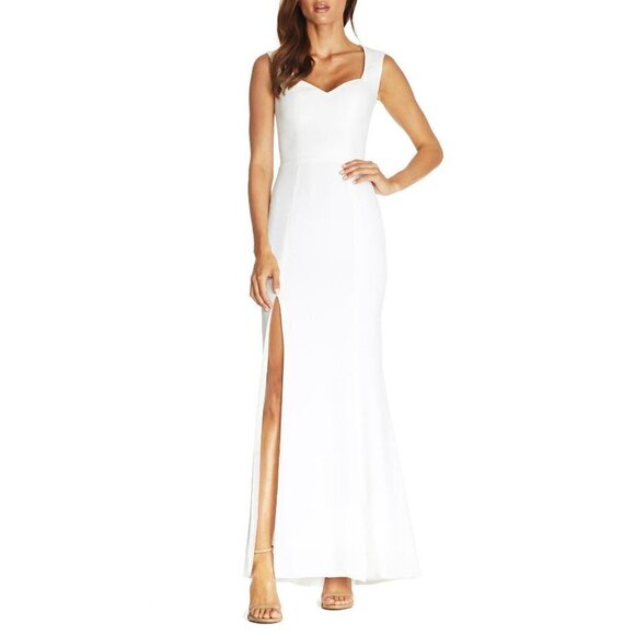DRESS THE POPULATION Monroe Side Slit Gown in Off White Size X-Small - Picture 1 of 14